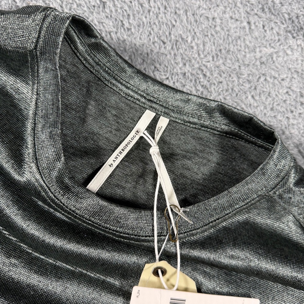 NWT Anthropologie T-Shirt Womens Large  Metallic Knit Crew Neck Cap Sleeve - Picture 6 of 8